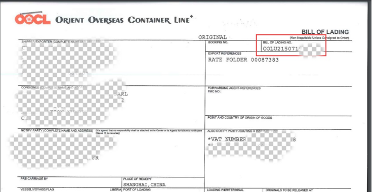 OOCL tracking B/L